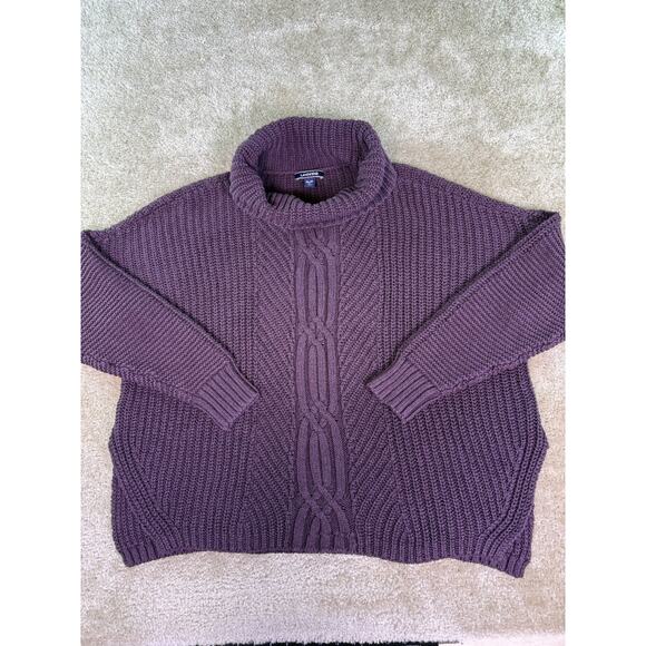 Lands' End Sweater Womens XL Maroon Merino Wool Blend Turtle Neck Chunky D855 - Picture 1 of 9